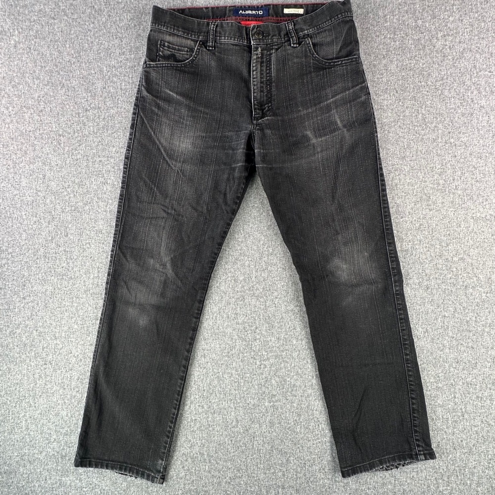 Alberto Jeans Mens 34x36 Stone Modern Fit Black T400 Stretch Textured Denim